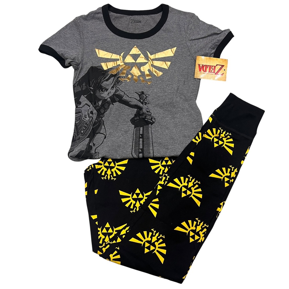 Nintendo Legend of Zelda Pajama Set Link Gold Triforce Ringer Tee Pants NWT S